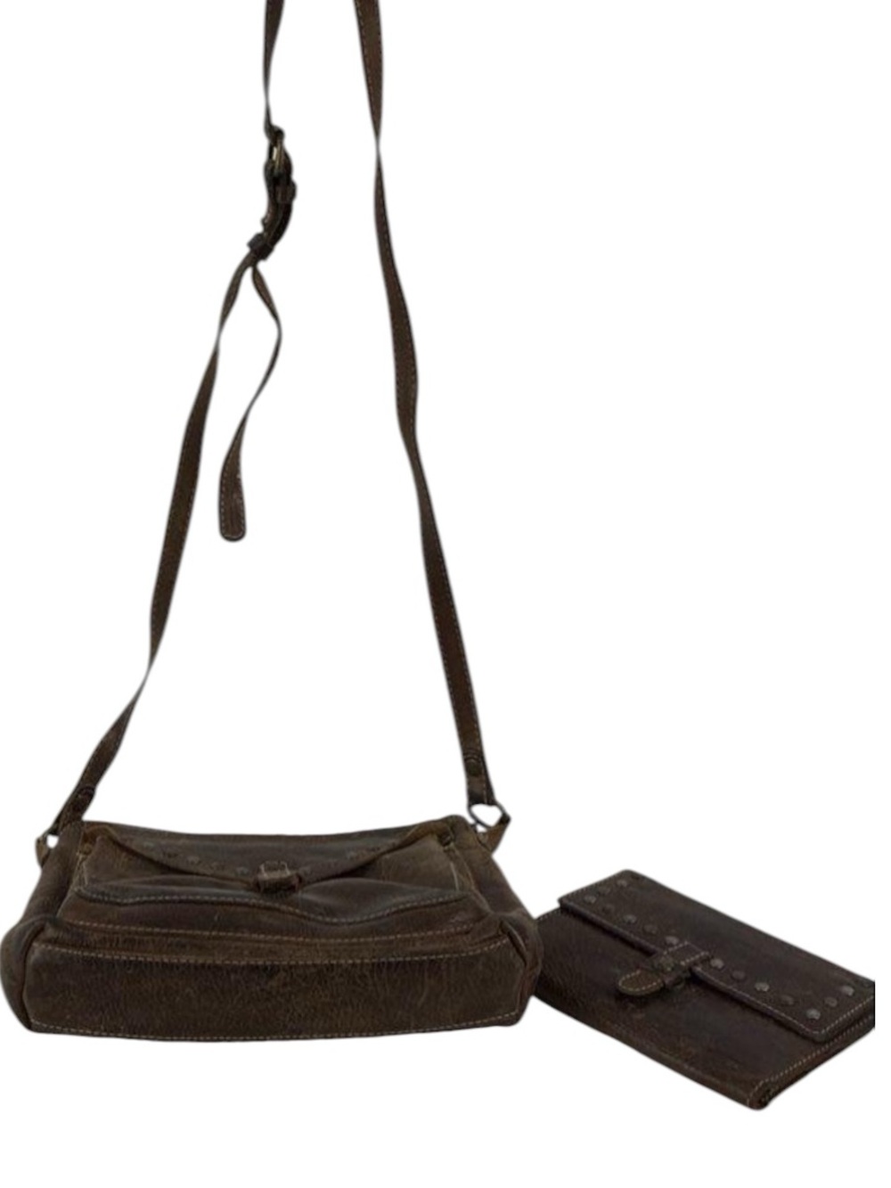 5951 Patricia Nash Brown Leather Crossbody Bag with Matching Wallet 268435951